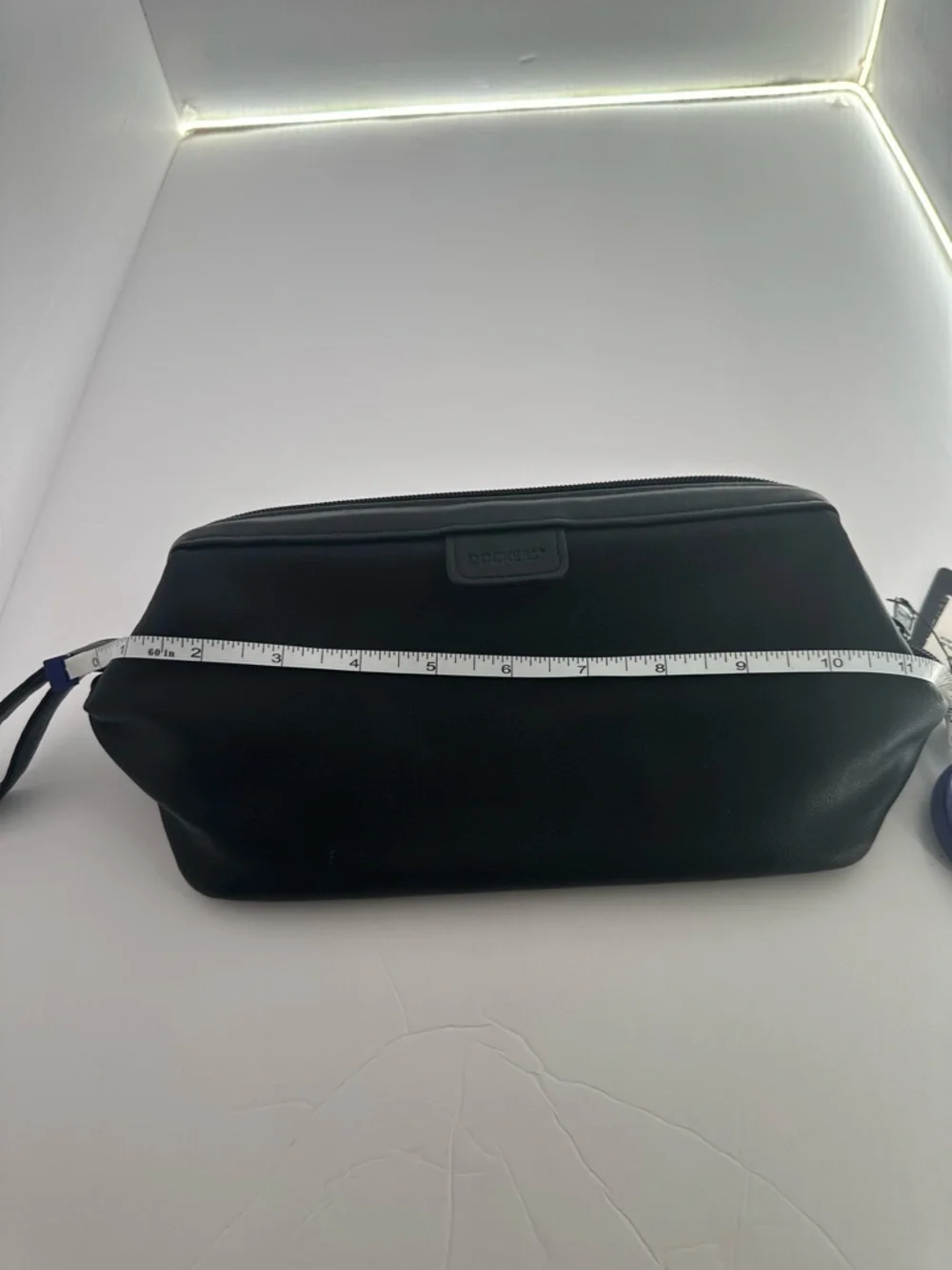 Dockers Black Leather Travel Toiletry Bag with Carry Handle